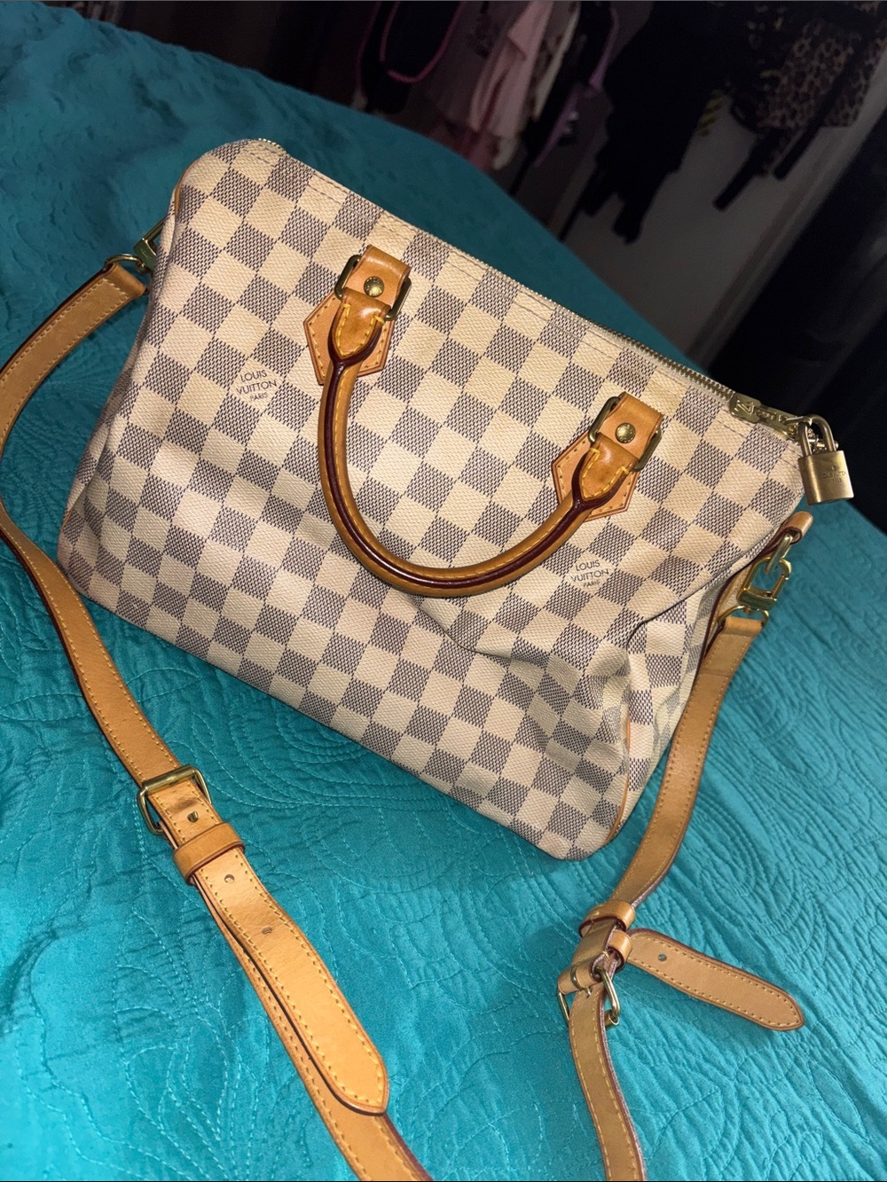 Louis Vuitton Damier Azur Satchel in Cream and Tan